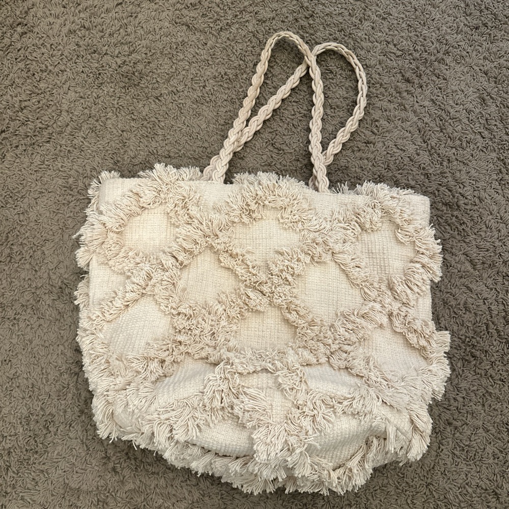 Anthropologie Cream Textured Tote